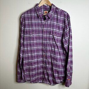 Hugo Boss Orange Linen Blend Plaid Button Up Shirt Purple Mens XL Western Preppy